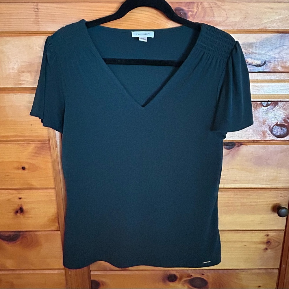 Calvin Klein Green Fitted Short Sleeve Blouse